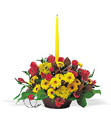 Harvest Centerpiece with Single Taper from McIntire Florist in Fulton, Missouri